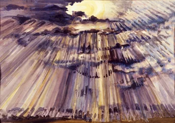Grand ciel, soleil à travers les gouttes de pluie